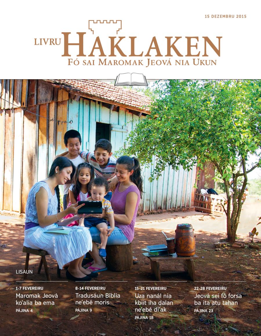 Pájina primeiru husi Livru Haklaken edisaun estudu, 15 Dezembru 2015