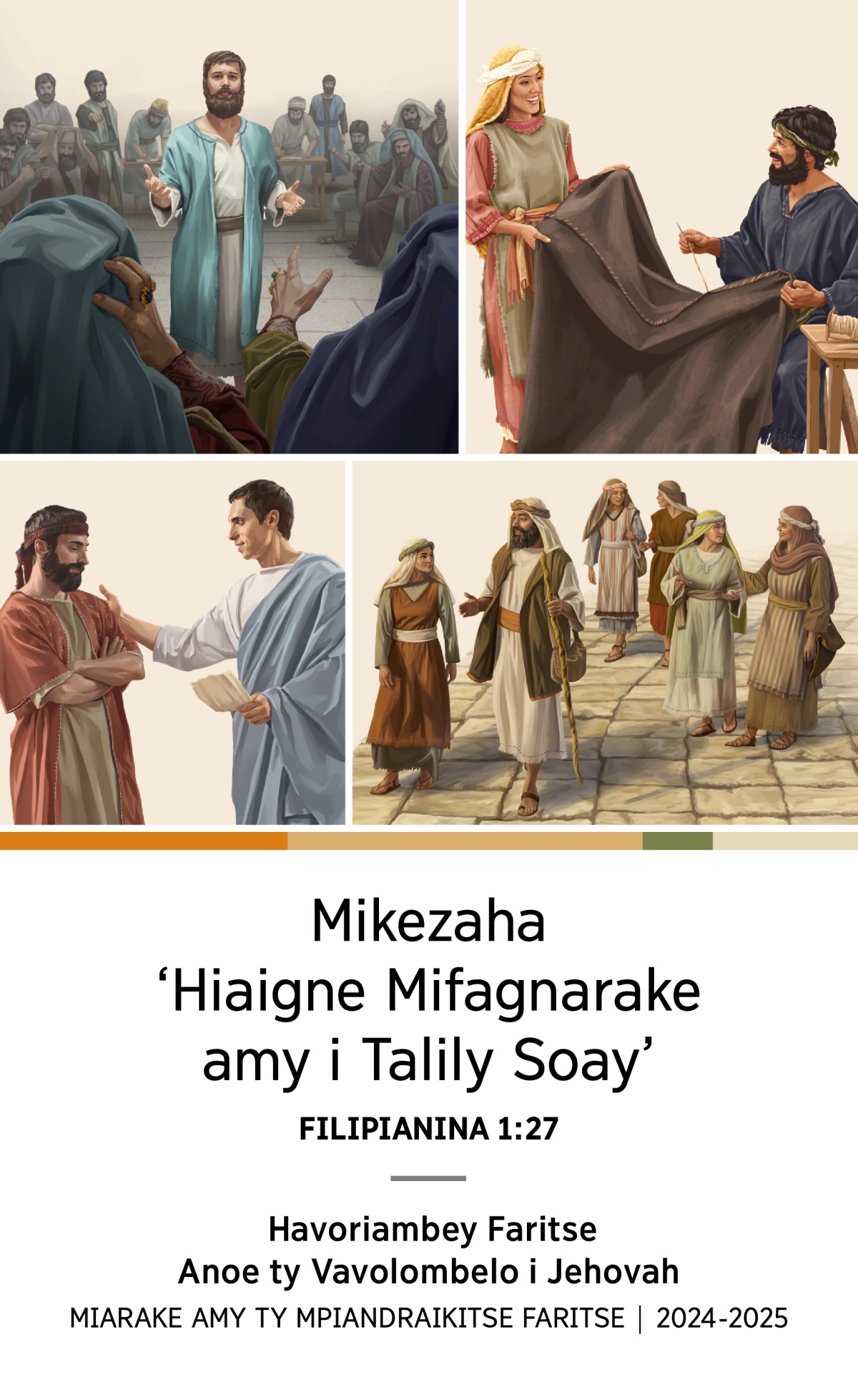 Sare: 1. I Stefana miaro ty finoa’e agnatreha ty Fitsaragne Ambone Jiosy eo. 2. I Akoila naho i Prisila miarake mamboatse tragnolay. 3. I Filipo naho i vali’e vaho i anak’ampela’e efatse rey mandeha an-dalagney. 4. I Titosy mirehake amy ty androanavi-pagnahy raike.