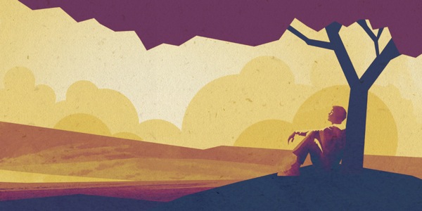 ผู้ชายคนหนึ่งนั่งคิดใคร่ครวญ