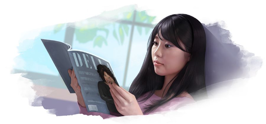 หญิง​สาว​ดู​นิตยสาร​แฟชั่น