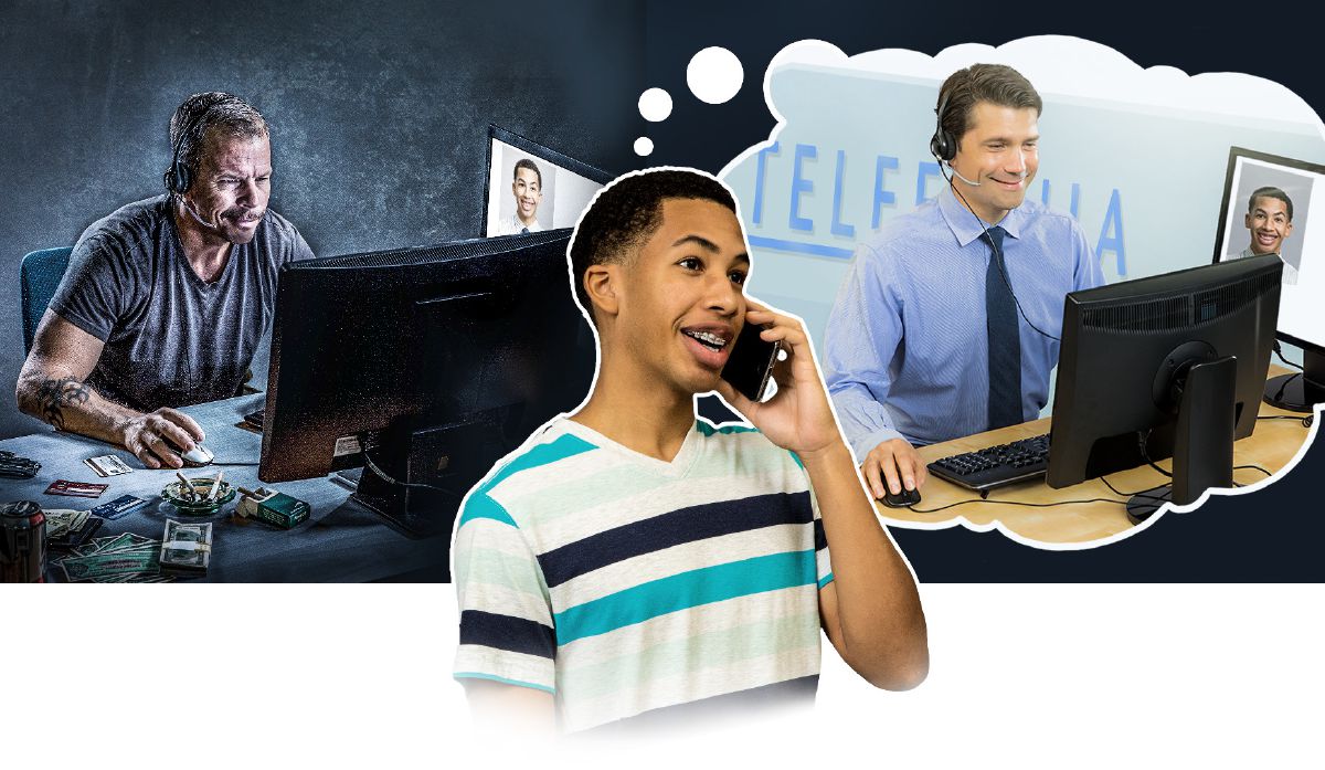 วัยรุ่น​ผู้​ชาย​ไม่​รู้​ตัว​ว่า​คน​ที่​โทรศัพท์​มา​หา​เป็น​คน​ร้าย