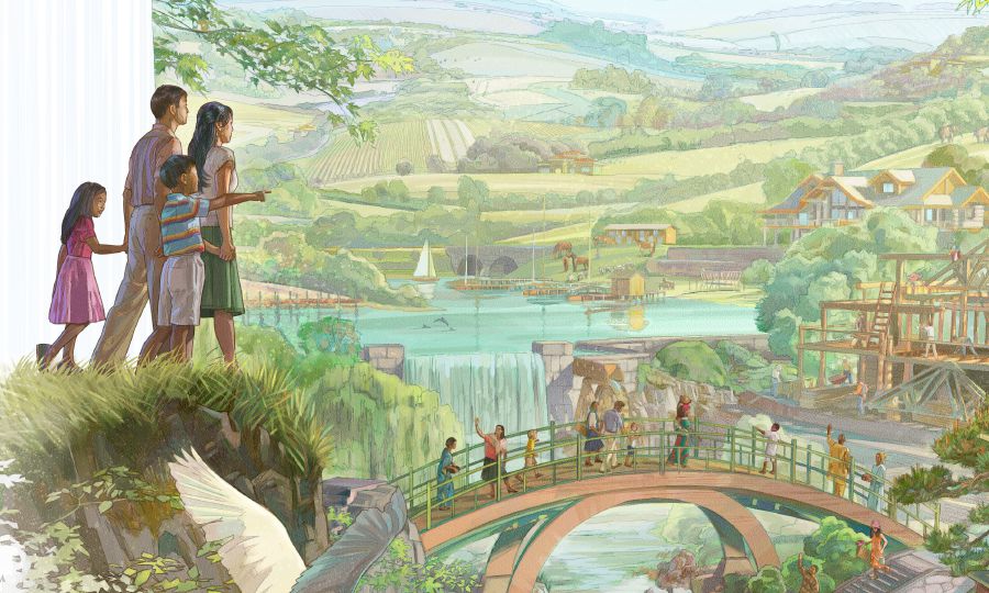 ครอบครัว​หนึ่ง​เดิน​เข้า​สวน​อุทยาน