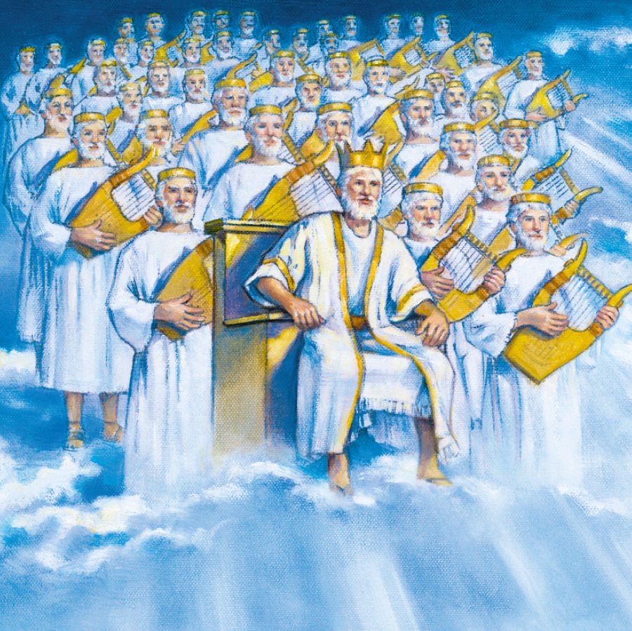 Jesus in his heavenly Kingdom with the 144,000