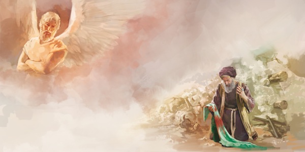 ซาตานมองลงมาจากสวรรค์เห็นโยบกำลังทนทุกข์