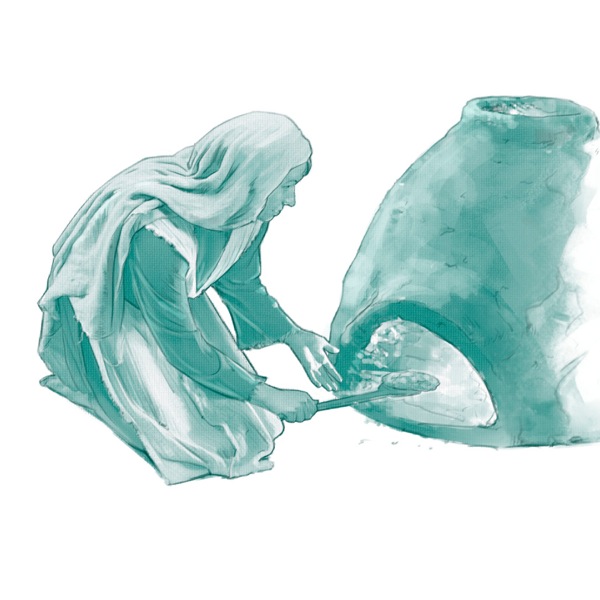 ผู้​หญิง​เอา​ขนมปัง​ออก​มา​จาก​เตา​อบ​ขนาด​เล็ก