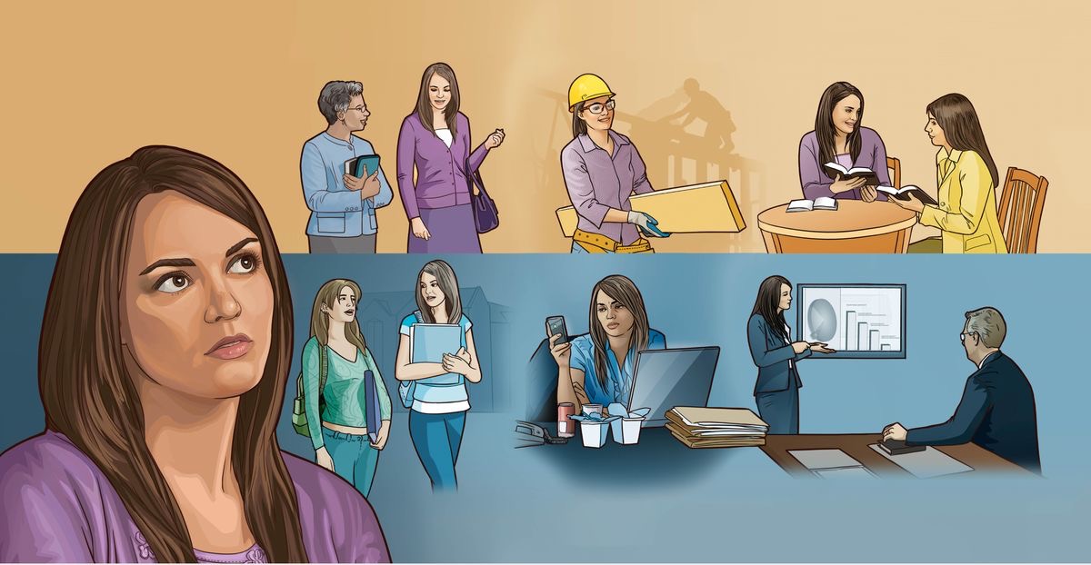 ስእልታት፦ ሓንቲ መንእሰይ ሓብቲ ኽልተ ዓይነት ናብራ ብኣእምሮኣ ትስእል። 1. ናይ የሆዋ መስክር ምስ ዘይኰነት መሓዝኣ ናብ ቤት ትምህርቲ ኪኸዳ ኸለዋ ግዜ ተሕልፍ፣ ምስ ሓንቲ ዓባይ ሓብቲ ኣብ ኣገልግሎት ግዜ ተሕልፍ። 2. ኣብ ዓለማዊ ስራሕ ክሳዕ ምሸት ትሰርሕ፣ ኣብ ቲኦክራስያዊ ፕሮጀክት ህንጸት ባህ ኢልዋ ትዓዪ። 3. ኣብ ስራሓ መግለጺ ትህብ፣ ንሓንቲ ሰበይቲ መጽናዕቲ መጽሓፍ ቅዱስ ትመርሓላ።