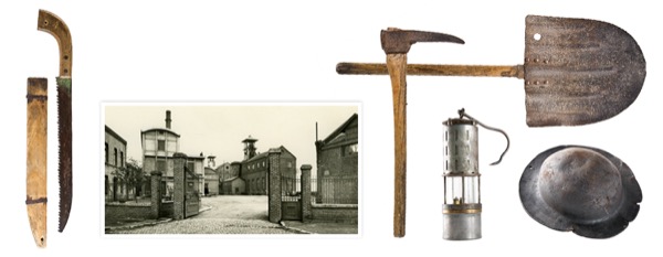 1. Polýak şahtaçylarynyň ulanan gurallary; 2. Deşi şäherindäki şahta (Sen-le-Nobl, Fransiýa)