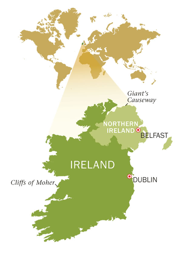 Mmapa wa Republic of Ireland le Northern Ireland