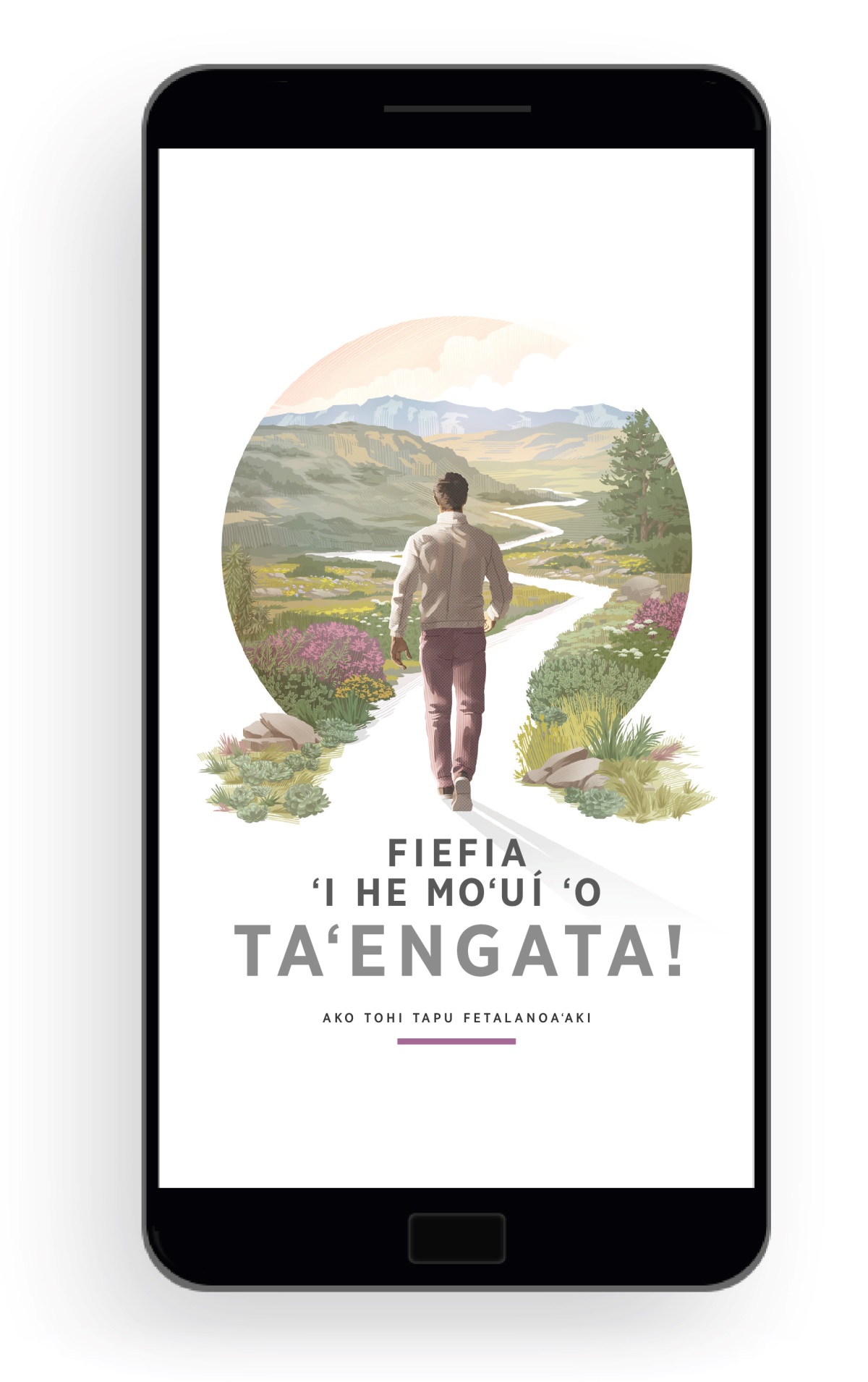 Fiefia ʻi he Moʻuí ʻo Taʻengata!​—Talateu ki he Ngaahi Lēsoni Fakatohitapu. Ko ha tangata ʻokú ne kamata luelue atu ʻi ha hala pikopiko ʻoku ʻi he tafaʻakí ʻa e ʻuluʻakau fakaʻofoʻofa, ngaahi tafunga mo e ngaahi moʻunga.