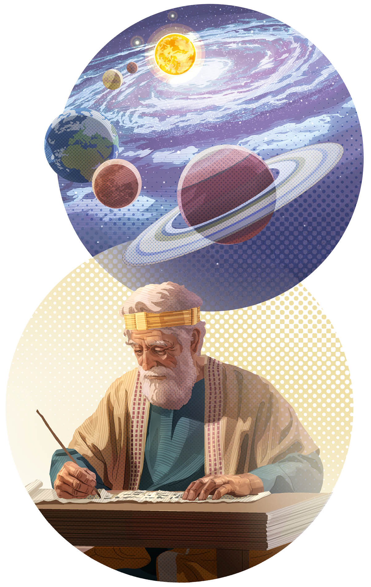 Na imagenpi na loʼonatac ñi Dios ỹahuotaʼa na espíritu santo: 1. Na planetas taq na universo. 2. So neraxanec ye la Biblia ỹiʼiriñe ye rollo ra lcuennataxac ñi Dios.