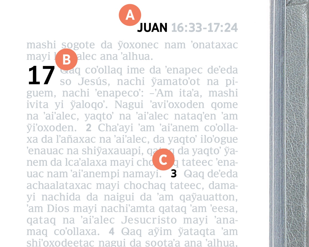 Etiquetas maye nateeteguet ye A, B taq C ca laue aye la Biblia.