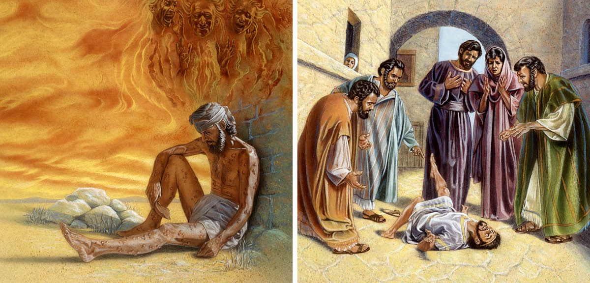 Satanás y los demonios hacen que Job se enferme y le salgan llagas, y que un hombre sufra convulsiones