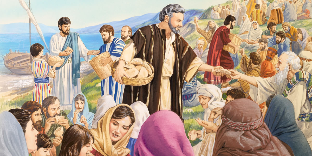 Yesu wamenya viŵandi 5 ndi somba ziŵi ndipu wapaska akusambira ŵaki kuti agaŵiyi ŵanthu