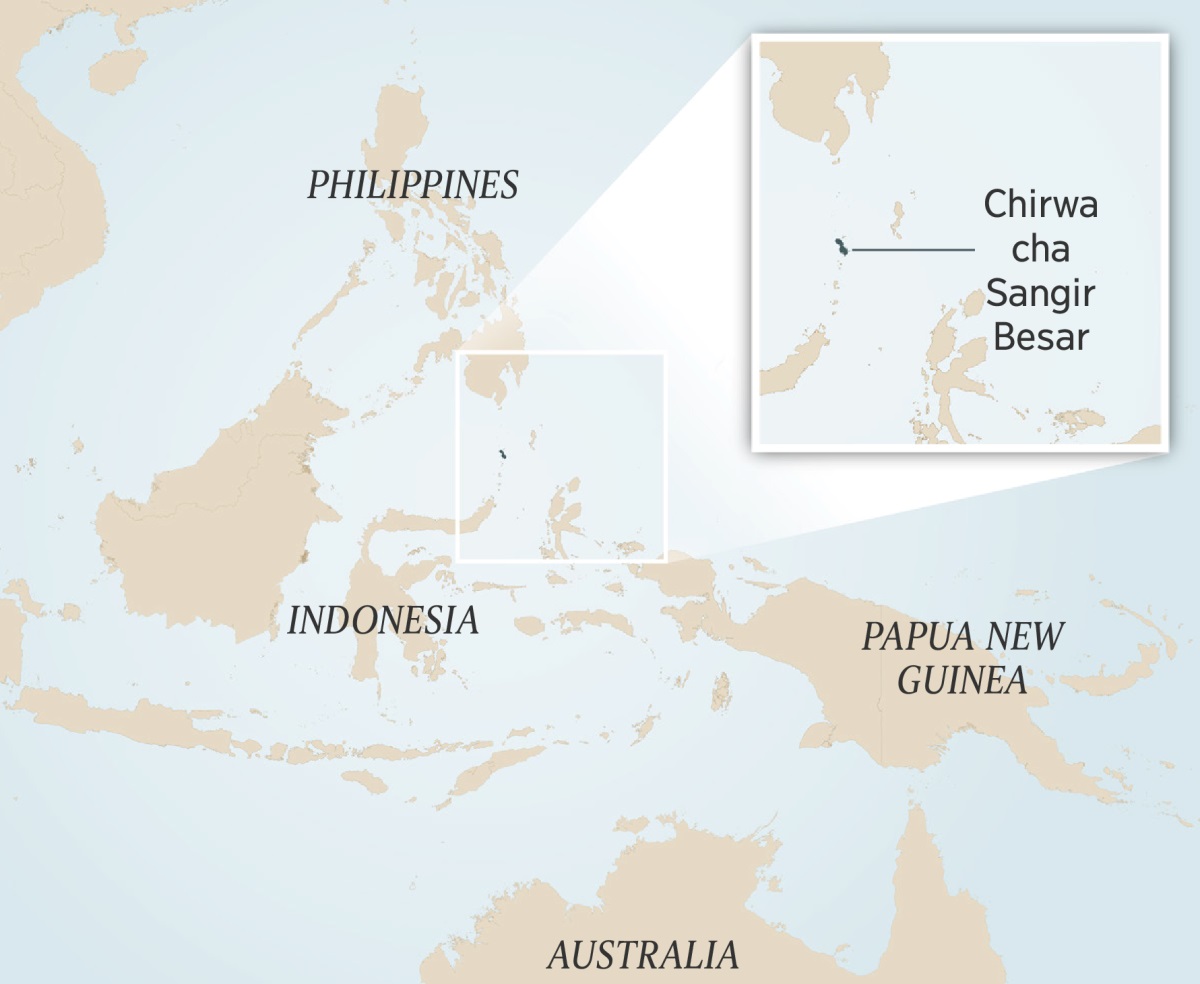 Mapu ya charu cha Indonesia kweniso vyaru vinyaki. Kachithuzi kalongo chirwa chimana cha Sangir Besar.