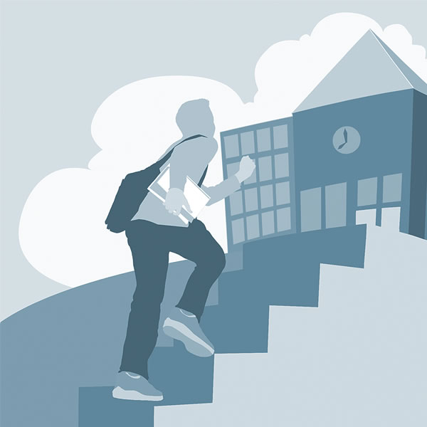 A student walking to school