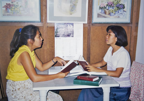 Precious studying the Bible with Marieta 