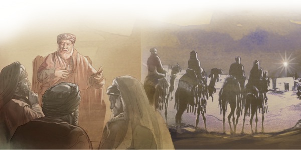 King Herot i askim long Krais. Ol saveman bilong hap Is i bihainim wanpela sta
