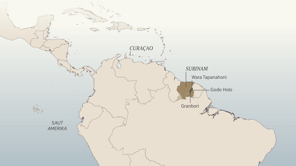 Wanpela mep bilong Saut Amerika na Karibian, i soim sampela ples we Daniel van Marl i bin stap na raun long en: Curaçao, Surinam, Wara Tapanahoni, Godo Holo, na Granbori viles.