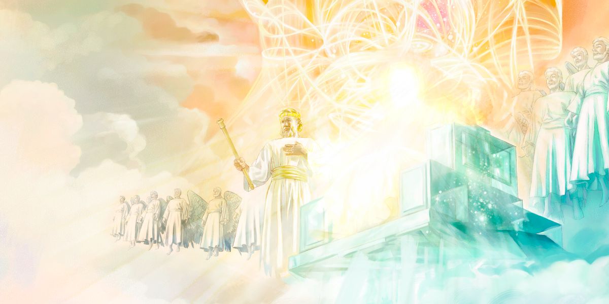Jisas i sanap long han sut bilong sia king bilong Jehova, na ol ensel i sanap klostu