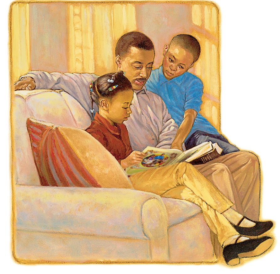 Tatana a ri karhi a hlaya buku leyi nge Dyondza Eka Mudyondzisi Lonkulu ni vana vakwe