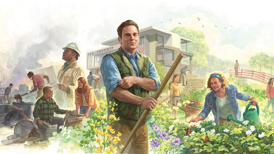 Ebisisani: Abantu nibahindura ensi kugifoora orugonjo orurungi. 1. kwihamu kasasiro. 2. Kwombeka amaju hamu n’emihanda. 3. Kulima emisiri.