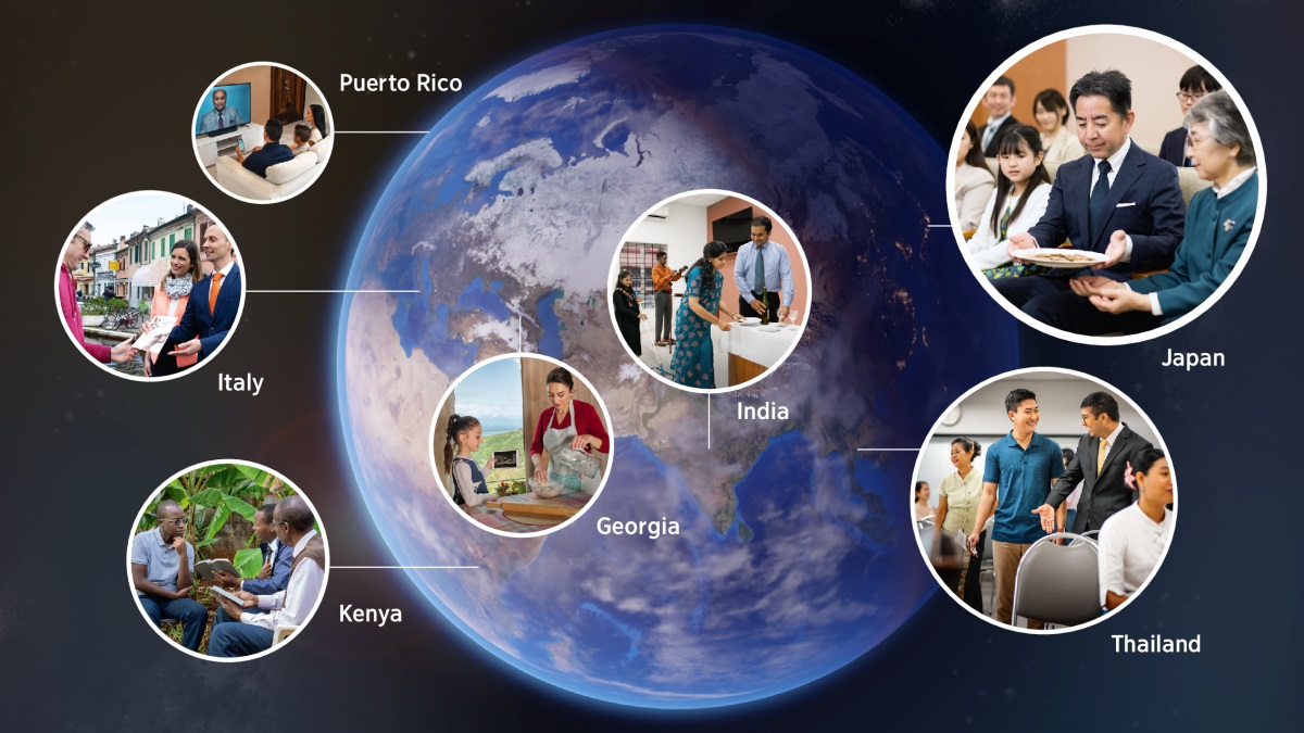 Ebisisani: Ha kiro eky’Ekiijukyo, ab’oruganda na banyaanya itwe omu biikaro ebirukwahukana omu nsi, nibetekaniriza ekiro kinu eky’embaganiza kandi abandi baliyo nibakiijuka. 1. Omu Puerto Rico, ab’omu ka emu nibarora puroguraamu ey’embaganiza ey’Okuramya kwa Nyenkyakara eyerukubazaaho Ekiijukyo. 2. Omu Italy, ow’oruganda na mukazi we abaliyo nibatebeza, baha omusaija kaadi ey’okumuraaliza. 3. Omu Kenya, ab’oruganda babiri nibasomera omusaija ekyahandiikirwe. 4. Omu Georgia, munyaanya itwe na muhara we nibakora omugaati ogw’okukozesa ha Kiijukyo, nibahondera oburagirizi obuli omu vidiyo “Omulingo ogw’Okukoramu Omugaati Ogurakozesebwa ha Kiijukyo.” 5. Omu India, ab’oruganda na banyaanya itwe nibatekaniza Ekyombeko ky’Obukama kandi nibateeka omugaati na viini ha meeza. 6. Omu Thailand, ow’oruganda natangirra omusaija ow’aizire ha Kyombeko eky’Obukama. 7. Omu Japan, ow’oruganda nakwasa munyaanya itwe esahani ey’eroho omugaati ogutatumbisiibwe, Ekiijukyo kiriyo nikigenda omu maiso.