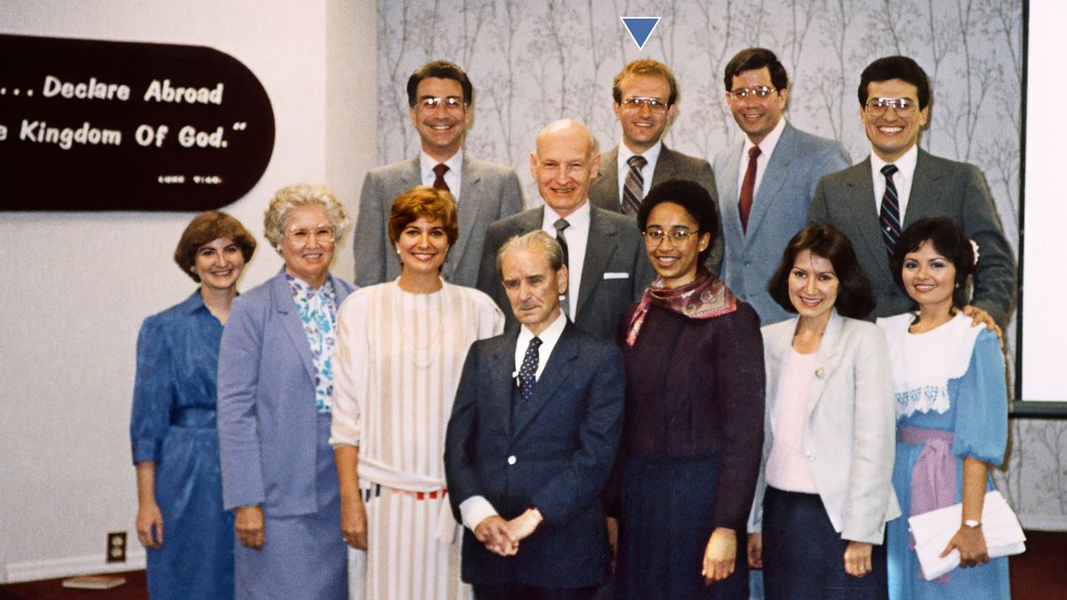 Philip with fellow Bethelites at a congregation meeting.