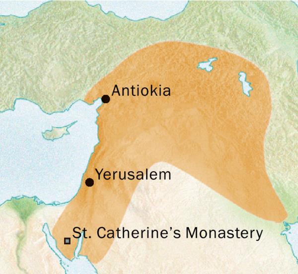 Antiokia ne Yerusalem mpɔtam a na wɔka Syriac kasa ho map