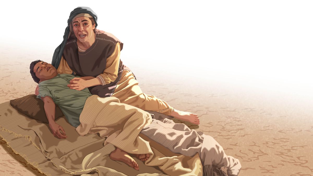 Okunafo a na ɔwɔ Sarefat no kura ne babarima a wawu no wɔ ne nsam, na ɔresu. Wutumi hu sɛ ɔrepɛ ɔboafo.