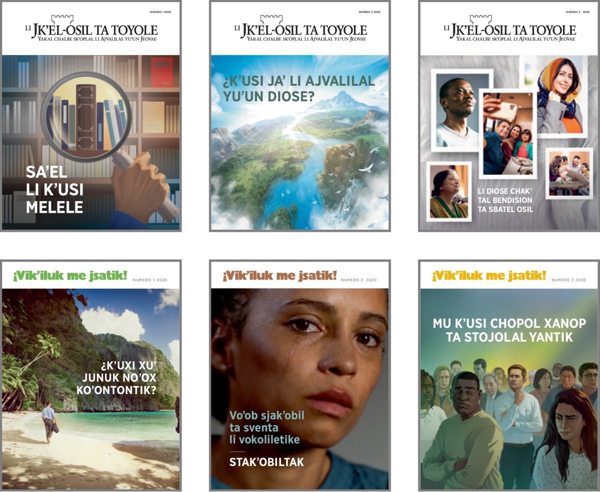 Slokʼoltak revistaetik ti chakʼ ta ilel kʼusi chalbe skʼoplal Li Jkʼel-osil ta toyole xchiʼuk li revista ¡Vikʼiluk me jsatik! ta 2020: 1. Saʼel li kʼusi melele. 2. ¿Kʼusi jaʼ li Ajvalilal yuʼun Diose? 3. Li Diose chak’ tal bendision ta sbatel osil. 4. ¿Kʼuxi xuʼ junuk noʼox koʼontontik? 5. Voʼob sjakʼobil ta sventa li vokoliletike: Stakʼobiltak. 6. Mu kʼusi chopol xanop ta stojolal yantik