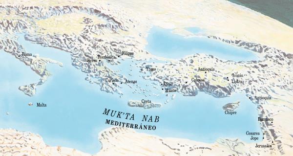 Mapa ti bu la svulaʼanik li Pablo xchiʼuk Timoteo