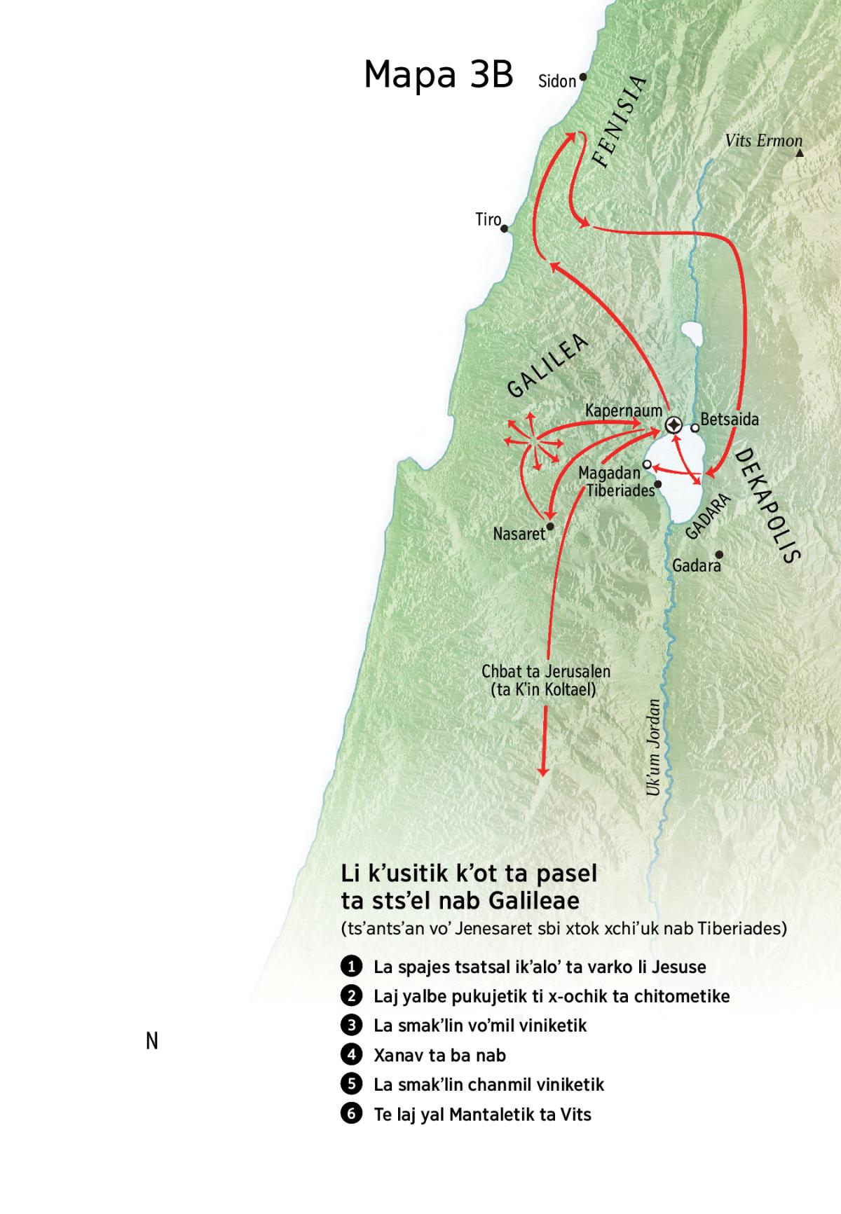 Mapa bu la xchol mantal Jesus ta tsʼel Galilea, Fenisia xchiʼuk Dekapolis