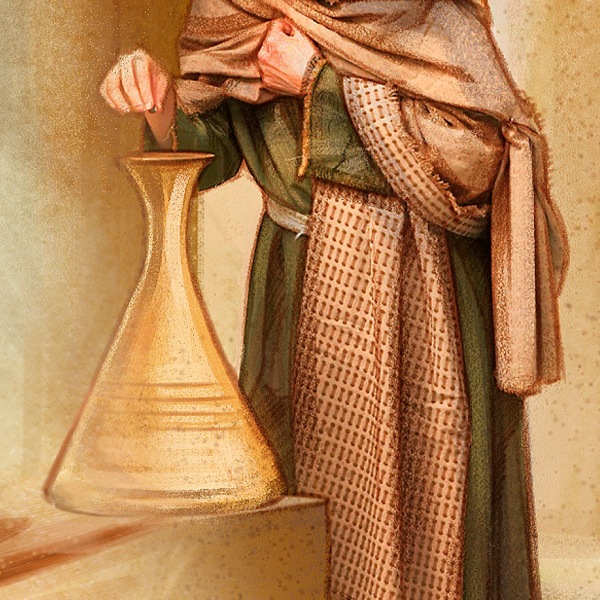 An Israelite woman making a contribution into a temple treasury chest