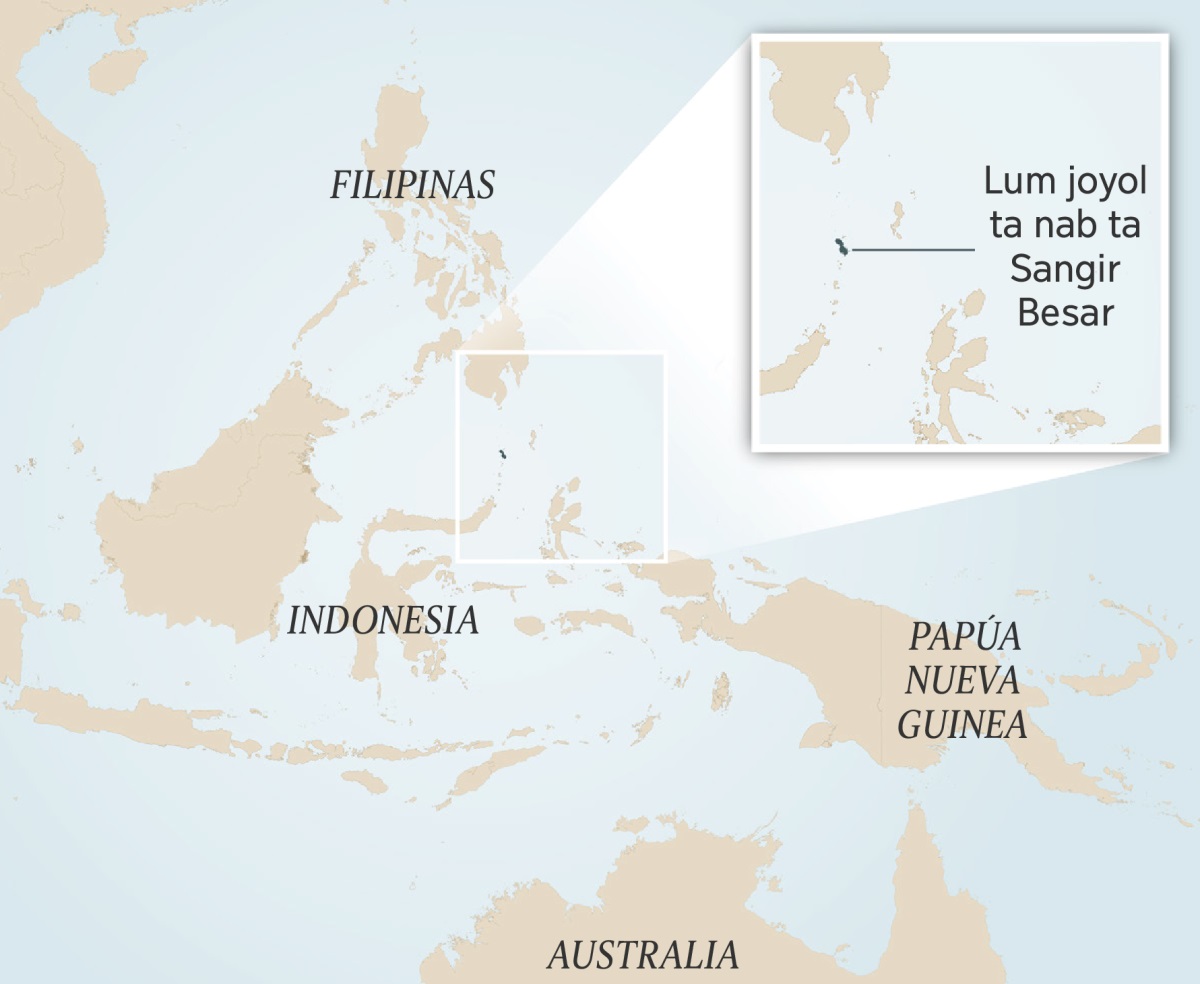Smapail Indonesia xchiʼuk li lumetik ta sjoyobale. Li ta rekuadroe chvinaj li lum joyol ta nab Sangir Besar.