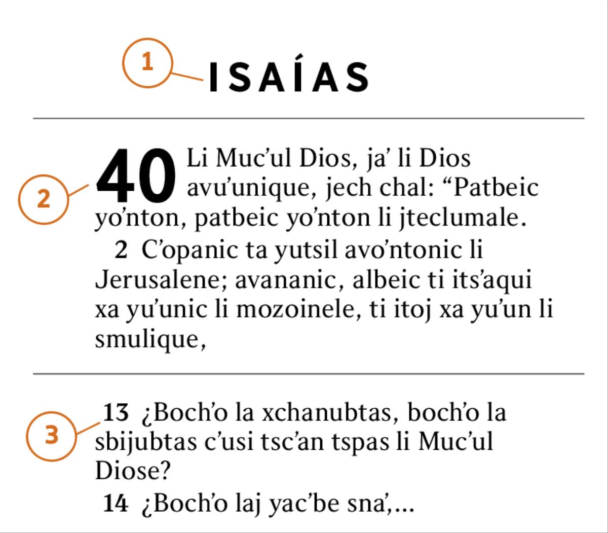 Jun teksto ta Vivlia ti chakʼ ta ilel 1) livro, 2) kapitulo xchiʼuk 3) versikulo