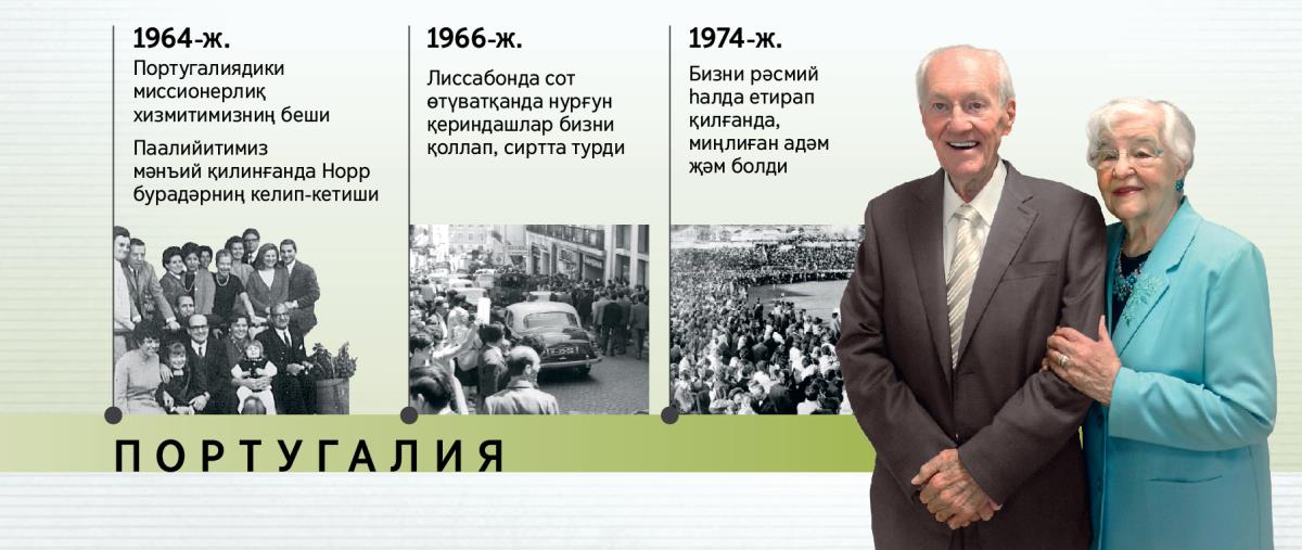 Дуглас Гест 1964-жили Португалияда, 1966-жили сотта, 1974-жили җамаәт учришишида вә аяли Мэри билән
