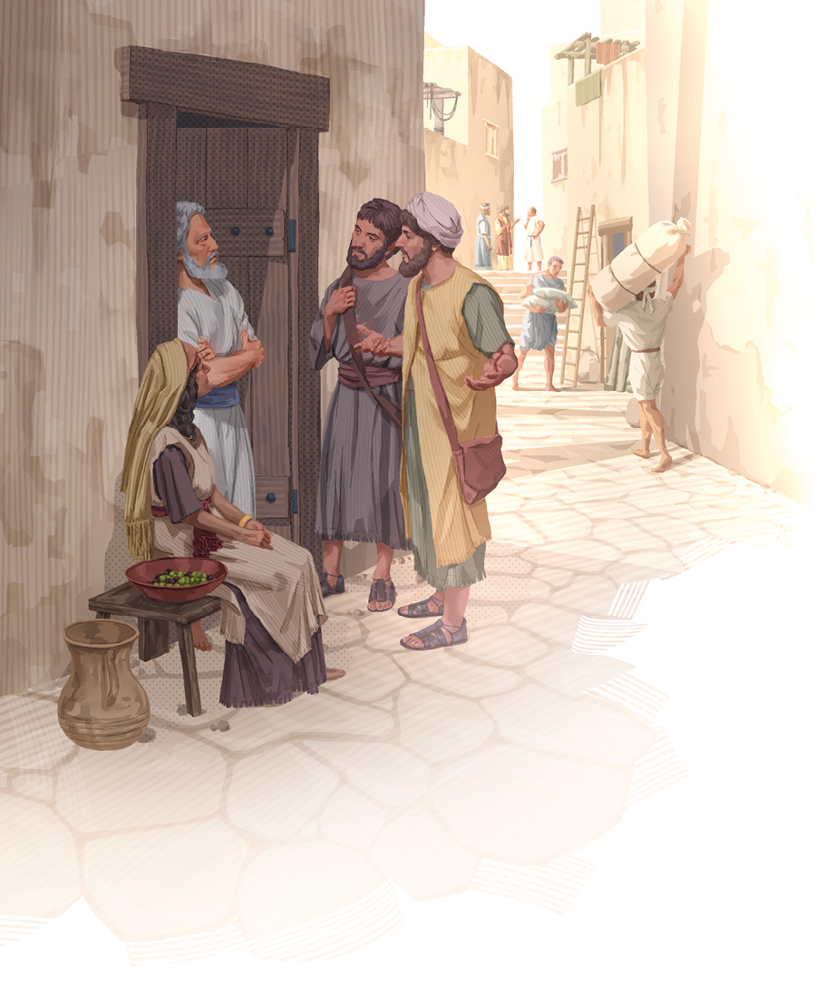 بىرىنچى ئە‌سىردىكى ئە‌يسانىڭ ئە‌گە‌شكۈچىلىرى ئادە‌ملە‌رنىڭ ئۆيىگە بېرىپ،‏ ئۇ‌لارغا ۋە‌ز قىلىۋاتىدۇ.‏