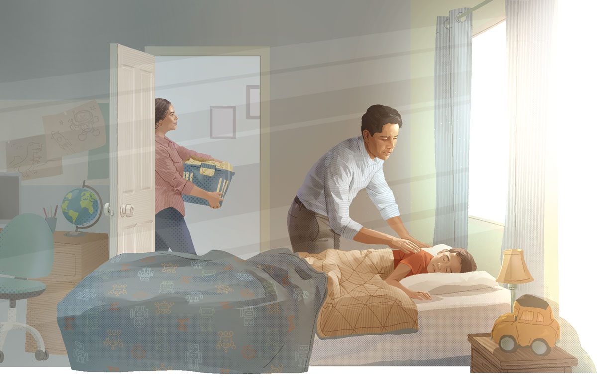 بىر ئاتا ئوغلىنى ئاستىغىنە ئۇ‌يقۇ‌دىن ئويغىتىۋاتىدۇ.‏