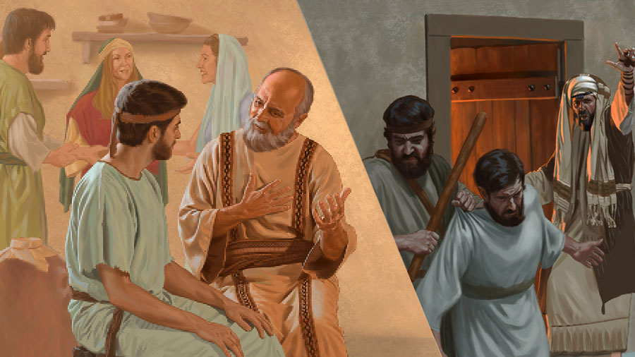 كوللاژ:‏ 1.‏ پە‌رىسىيلە‌ر قاتارىدا ئە‌يسانىڭ ئە‌گە‌شكۈچىسىنى تۇ‌تۇ‌شقا بۇ‌يرۇ‌ق بېرىۋاتىدۇ.‏ 2.‏ پاۋلۇ‌س ئە‌يسانىڭ شاگىرتى سۈپىتىدە بىر ياش قېرىنداشقا ئىلھام بېرىۋاتىدۇ.‏