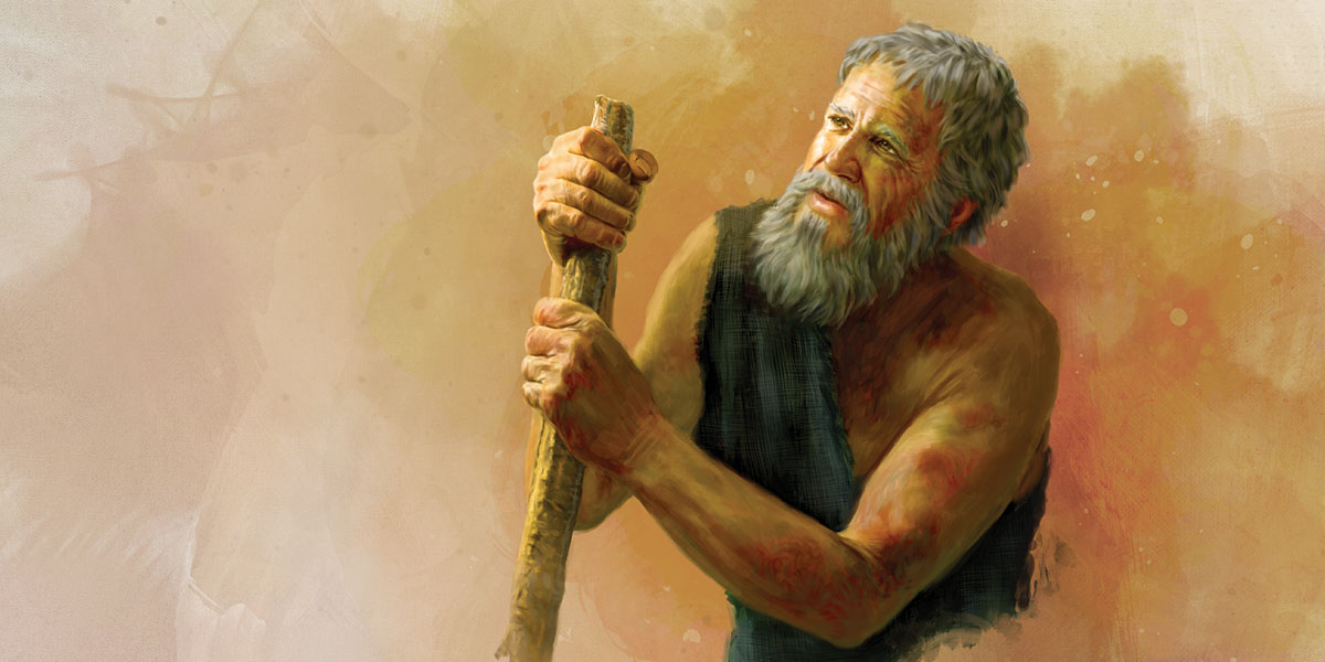 Йов, вкритий чиряками, дивиться на небо, спираючись на ціпок