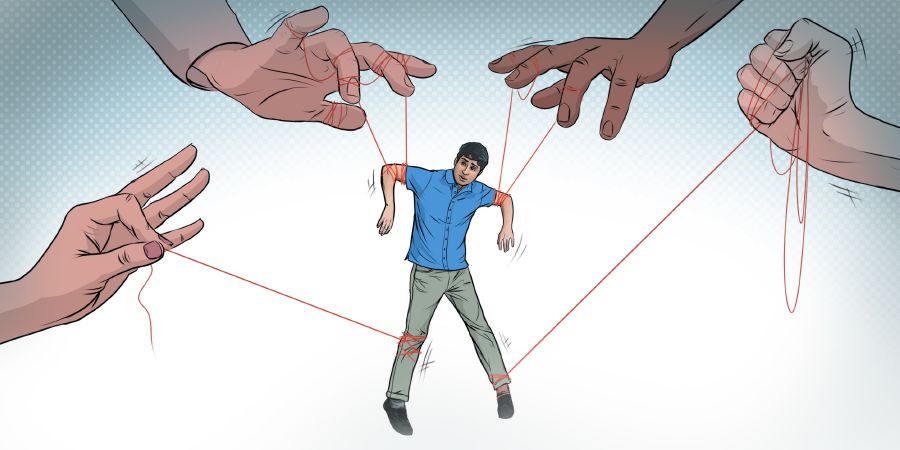 Хлопцем керують за допомогою ниток, як маріонеткою