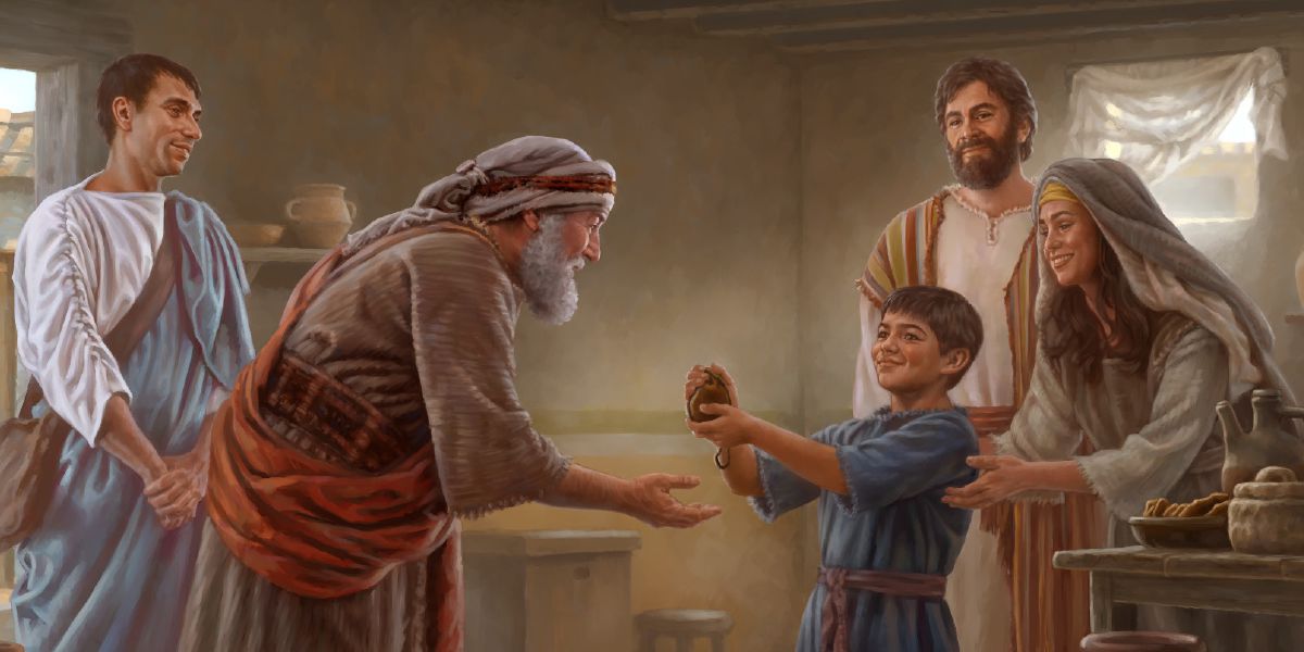 Сім’я в Коринфі дає пожертви, щоб допомогти братам в Юдеї