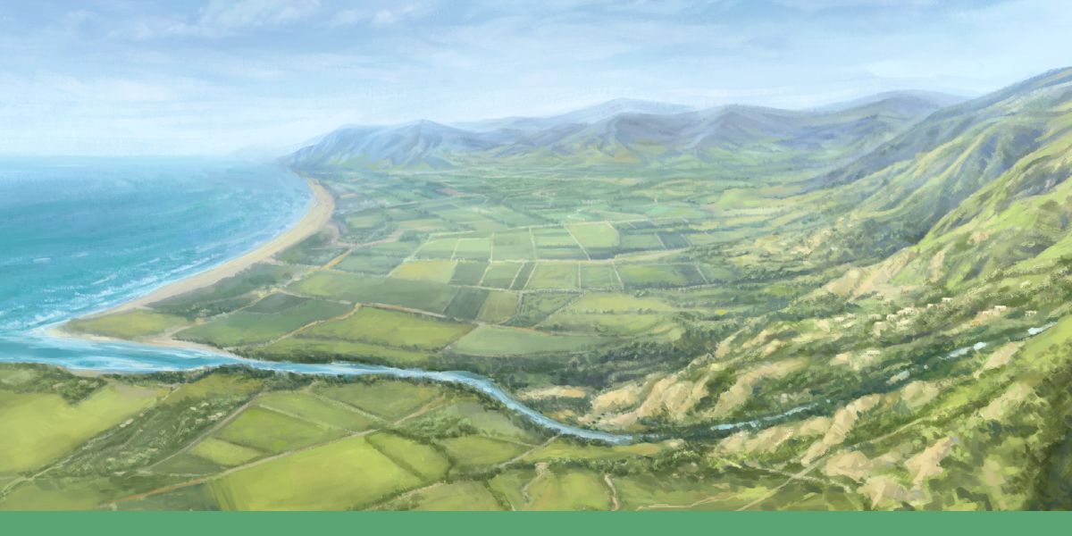 Річка впадає в море. Вона протікає через край, який має бути розподілений.