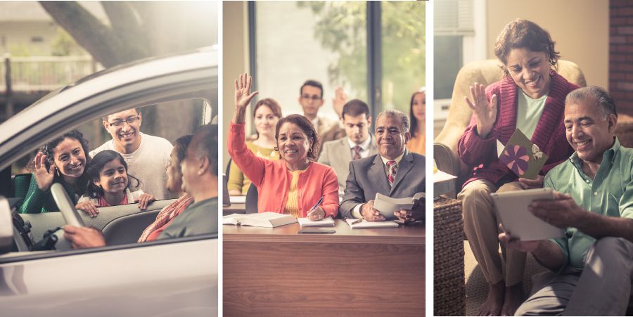 Старше подружжя прощається з рідними, вчиться в одній з теократичних шкіл і спілкується вдома зі своїми рідними