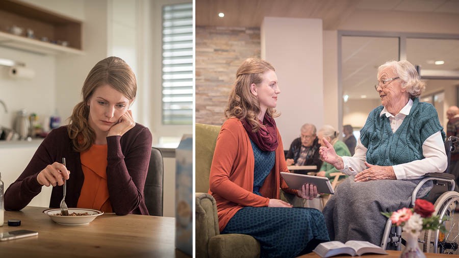 Сестра сумує, коли відокремлюється; вона виявляє співчуття, коли свідчить жінці, прикутій до інвалідного візка