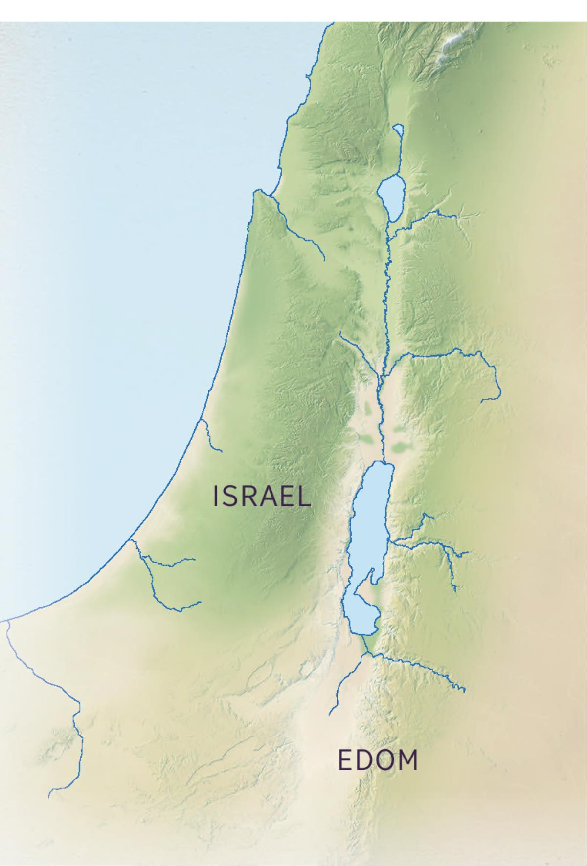Un mapa dela Tera Prometesta che mostra la bona tera de Israel in comparassion cola tera suta de Edom.