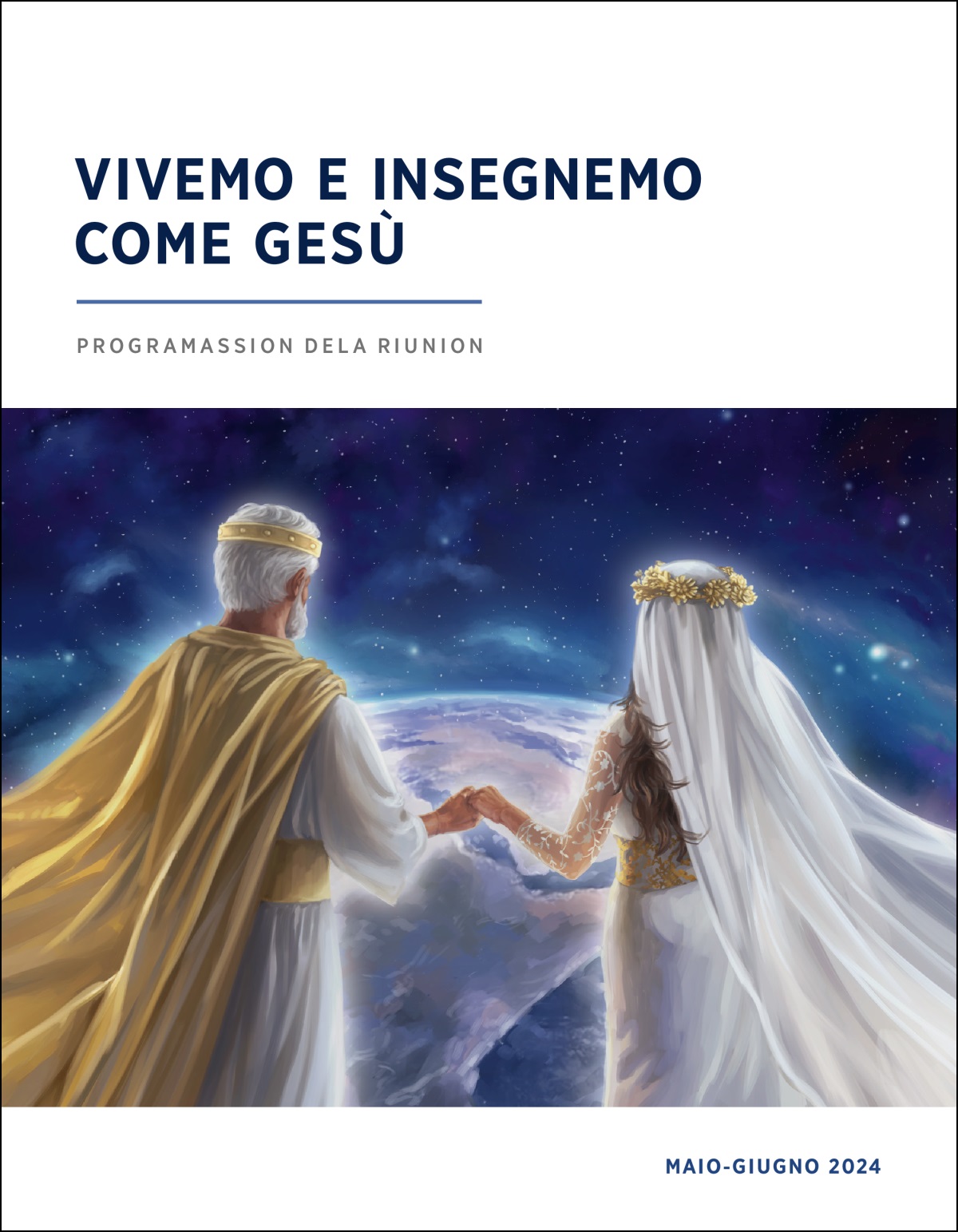 Gesù e la so dona simbòlica i se tien par la man e i varda do par la tera.