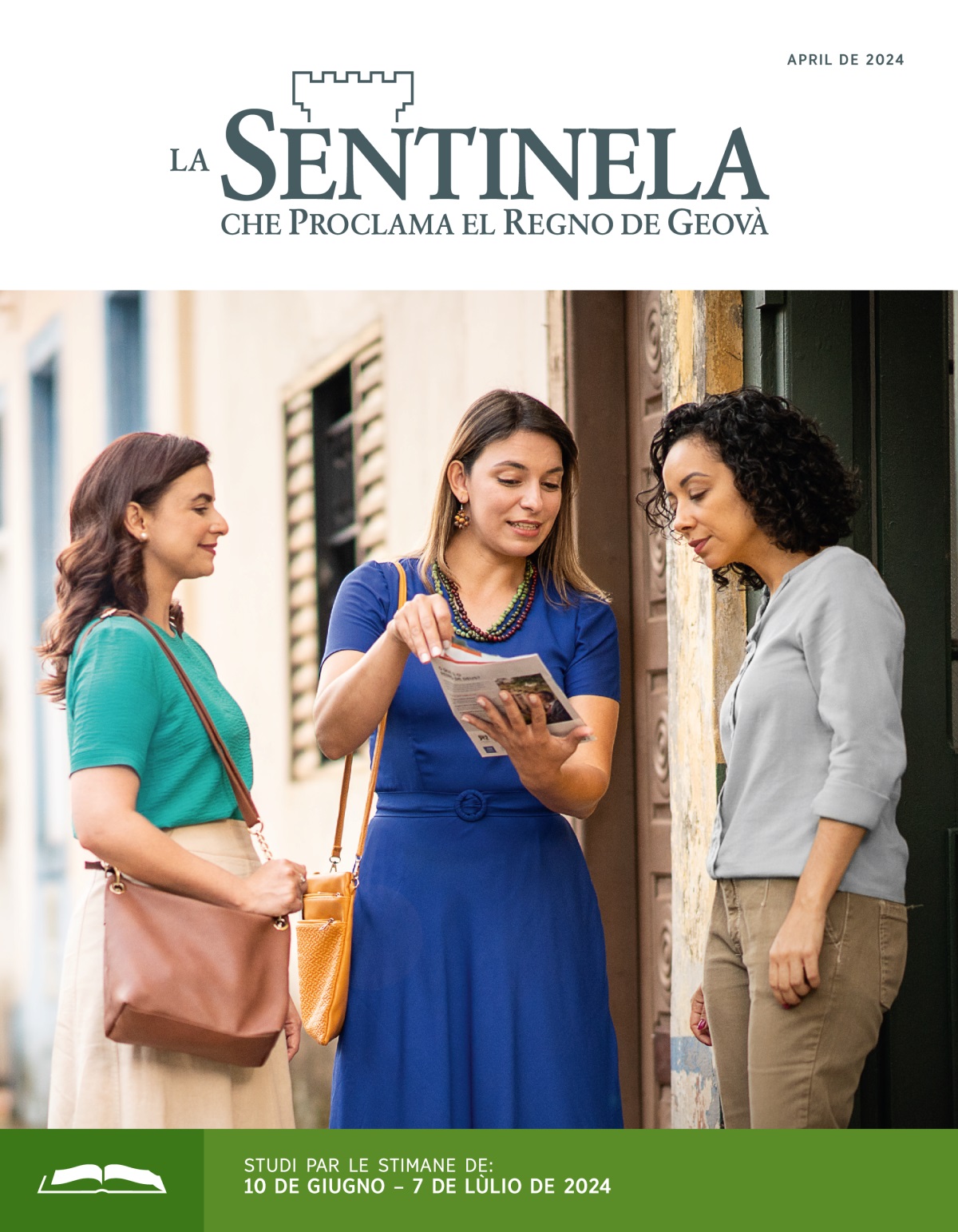 Due sorele le ze drio predicar nele case. La sorela la ga una revista in man ela ciacola contenta con una dona.