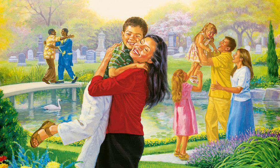 Trong địa đàng, người được sống lại đang đoàn tụ với người thân yêu