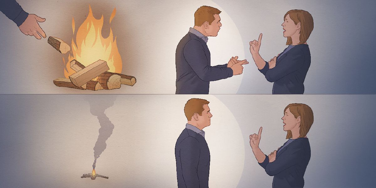 Như việc thêm củi vào lửa, người chồng đáp trả khi vợ nói lời thiếu tử tế; như việc dập tắt lửa, người chồng kiềm chế khi vợ nói lời thiếu tử tế